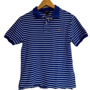 Polo Ralph Lauren Royal Blue White Horizontal Stripes Collared Golf Shirt 14/16